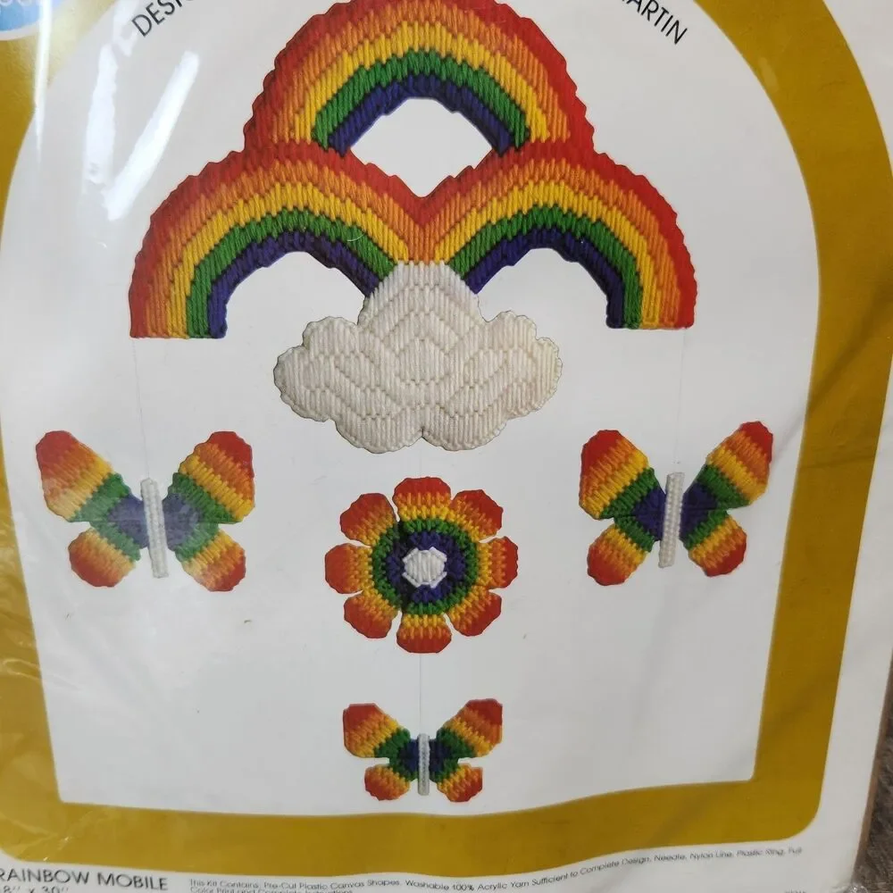Vtg Leisure Arts 1981 Canvas Capers Rainbow Mobile Needlepoint Kit NEW Sealed